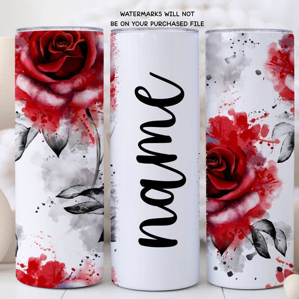 Add Name, Red Roses, 20 oz Skinny Seamless Tumbler Sublimation Design, Floral  Tumbler Images PNG, Digital Product Download