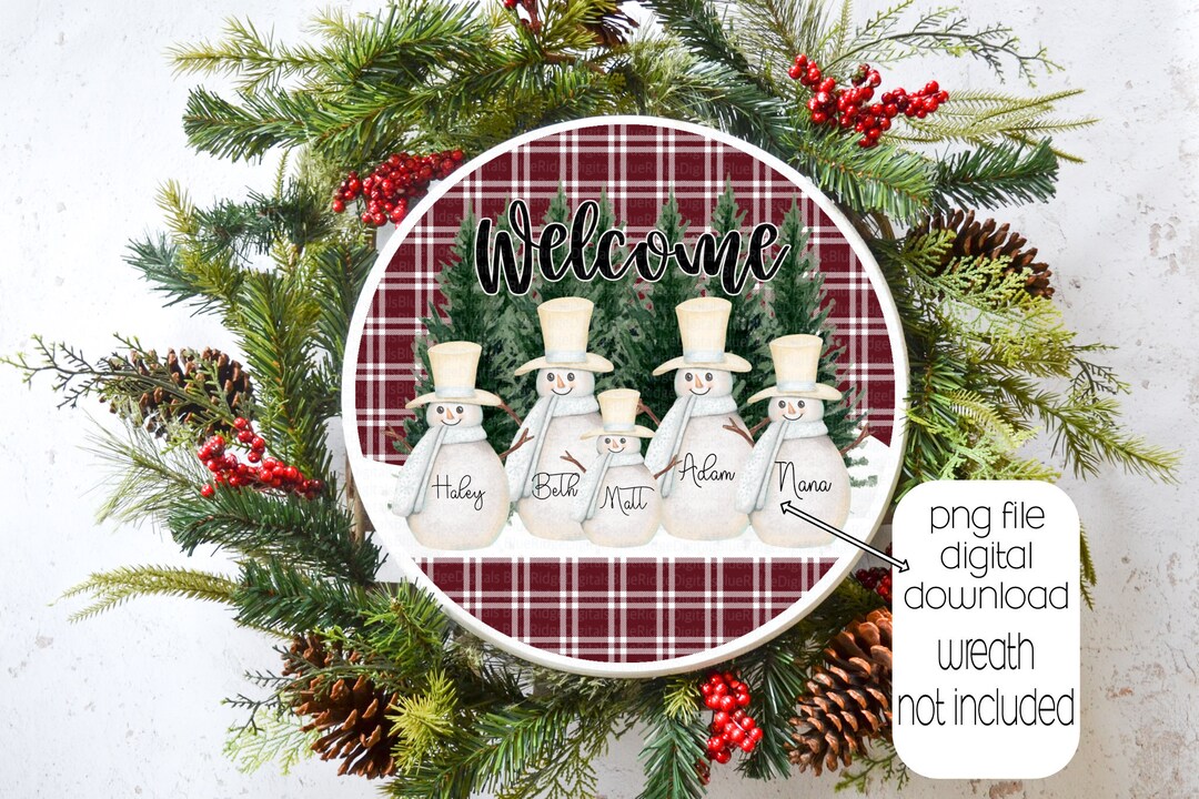 Snowman Family Round Door Hanger Sublimation Design Family of - Etsy