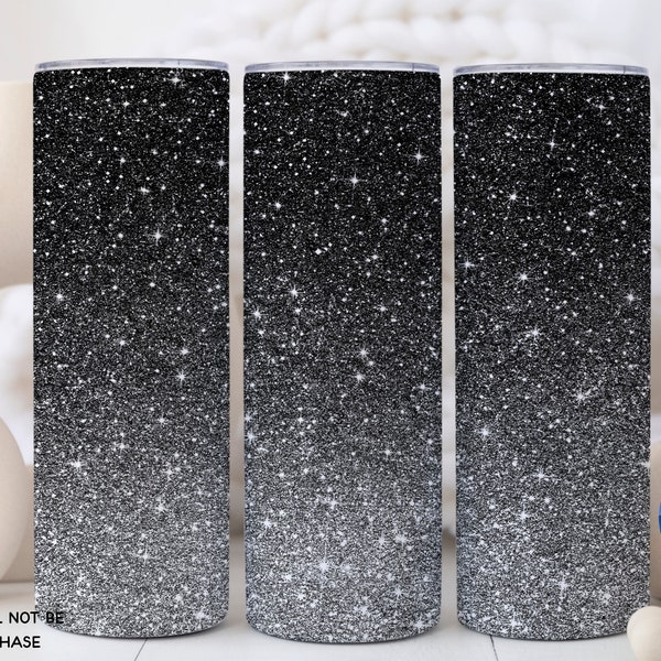 Glitter Ombre, 20 oz Skinny Tumbler  Sublimation Design, Gray Black Ombre Glitter, Tumbler Design Png Digital Product Download