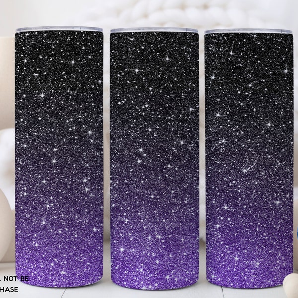 Glitter Ombre, 20oz Skinny Tumbler  Sublimation Design, Purple Black Tumbler Wrap Png Digital Download