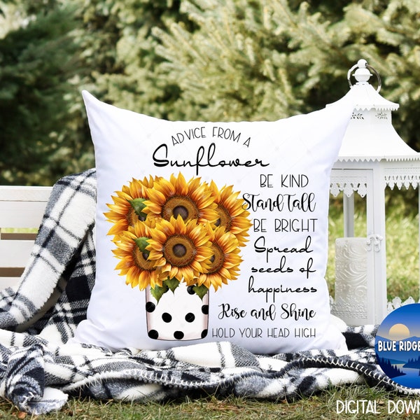 Sunflower Pillow Sublimation Designs, Sunflower Quote Printable PNG Digital Product Download