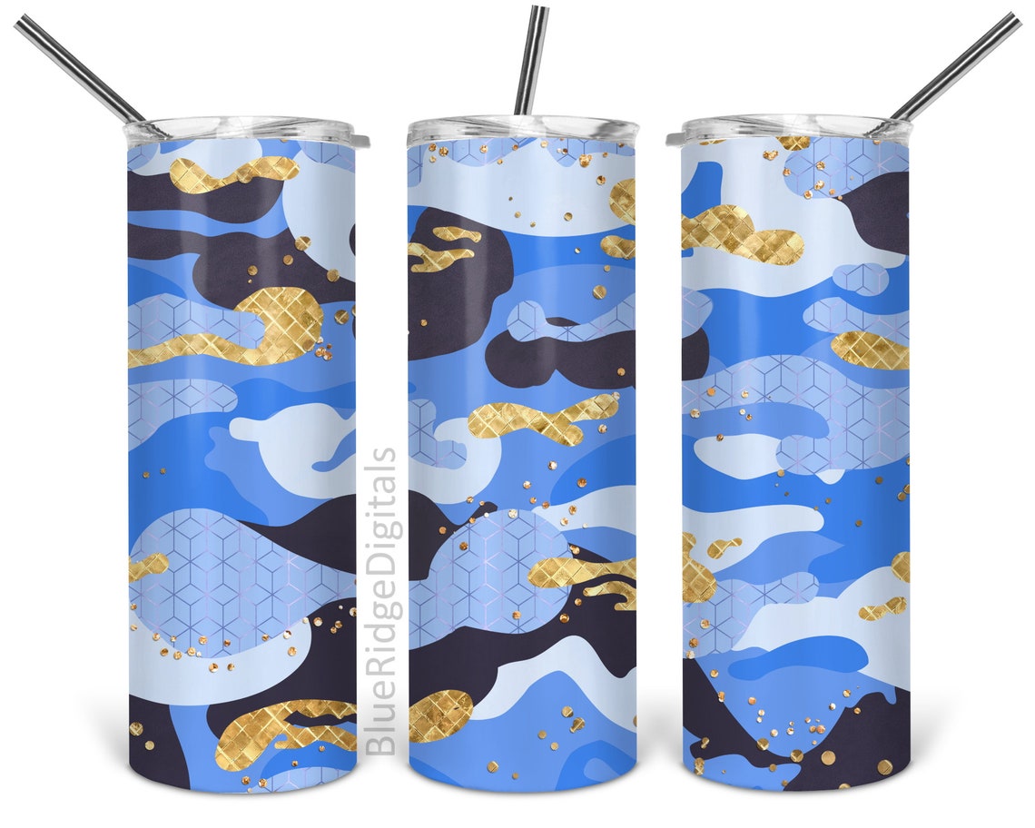 Blue Gold Camo 20oz Skinny Tumbler Wrap Sublimation Designs | Etsy