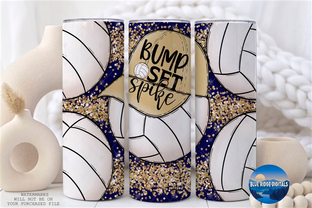 Volleyball Tumbler Wrap, Sublimation Designs, Tan Navy Gold, 20 Oz