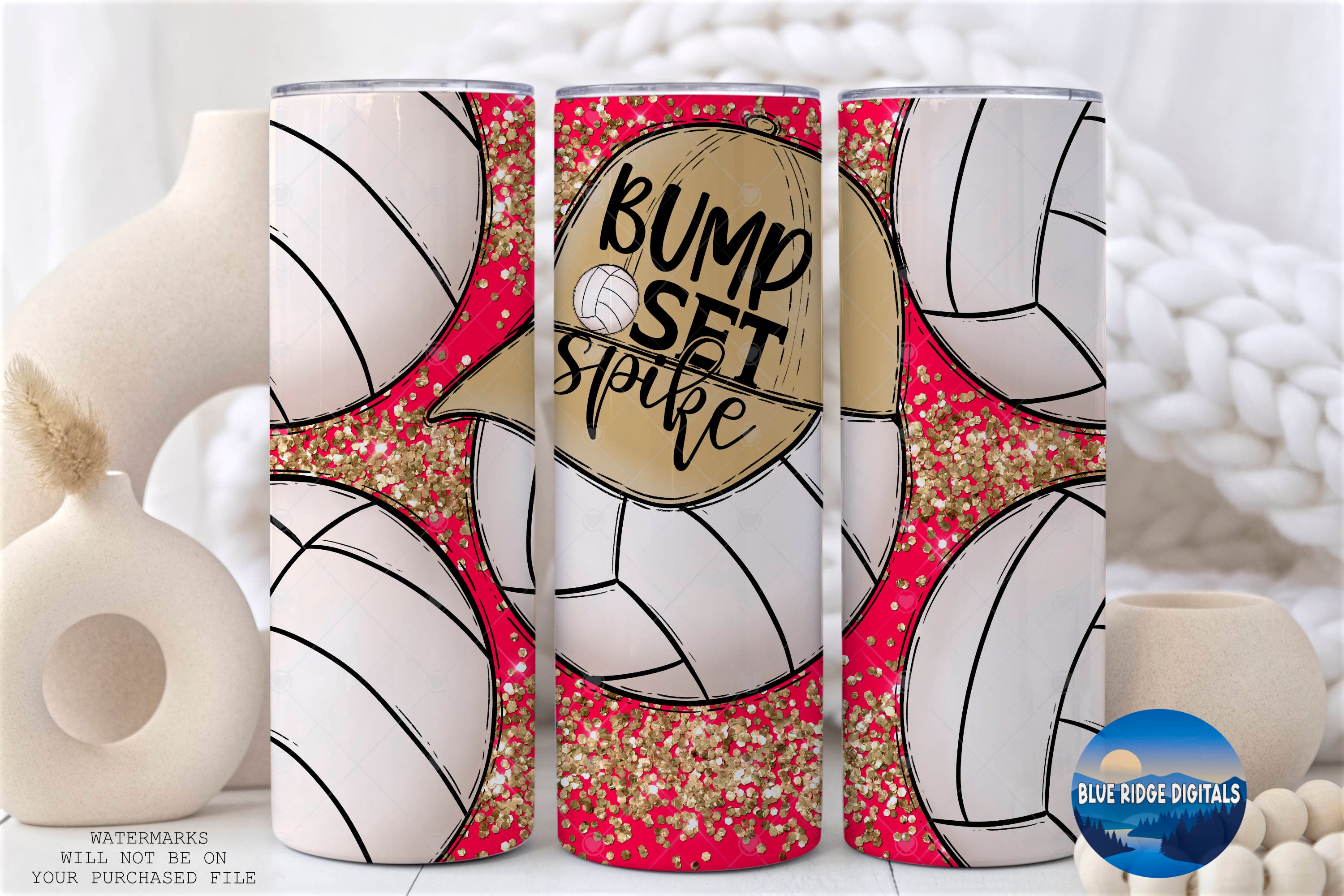 Volleyball 20oz Skinny Tumbler Sublimation Designs Bright