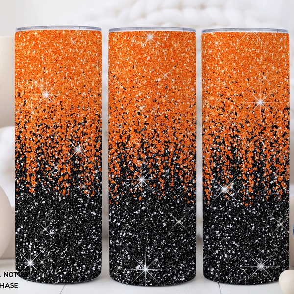 Halloween Glitter 20 oz Skinny Tumbler  Sublimation Designs, Black Orange Faux Glitter Png Digital Product Download Halloween