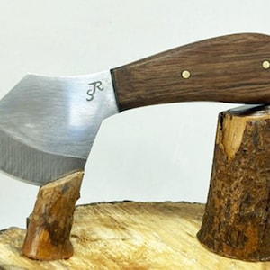 Custom Leather Working Chopping and Slicing Knife with Walnut Scales