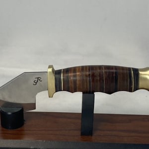 Custom Leather Working Chopping and Slicing Knife with Stacked Leather Handle