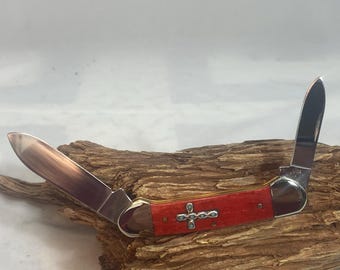 Customized Case Canoe Knife – Red Bone Sterling Silver Cross Inlay