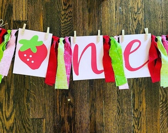 Strawberry high chair party banner ONE
