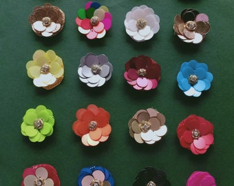 100 Sequin Flowers in minimum 20 different colours Flower Applique flower patch with rhinestone Multi Color Flower