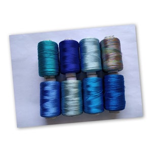 Blue Silk Embroidery Thread: 8 Shades of Blue, 500 Yards Each