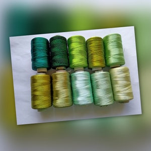 Shades of Green Silk Thread Assorted 10 Color Art Silk Thread, Art Embroidery silk, Embroidery Thread Silk thread of 10 Shade of Green Color