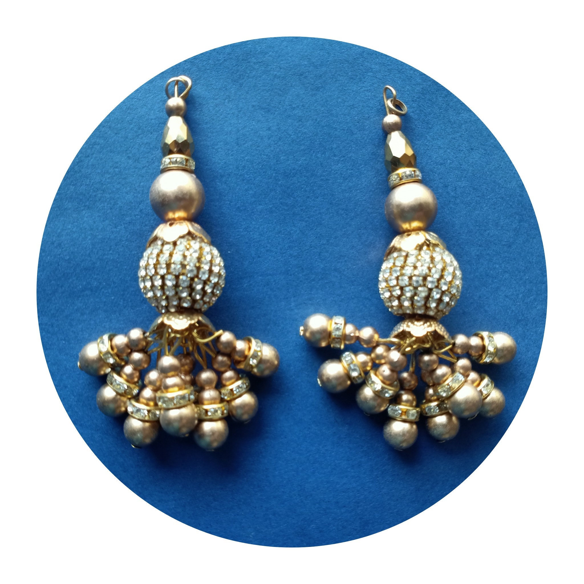 2 Gold Rhinestone Beaded Tassels 8 Cm Long Decorative Beaded Etsy