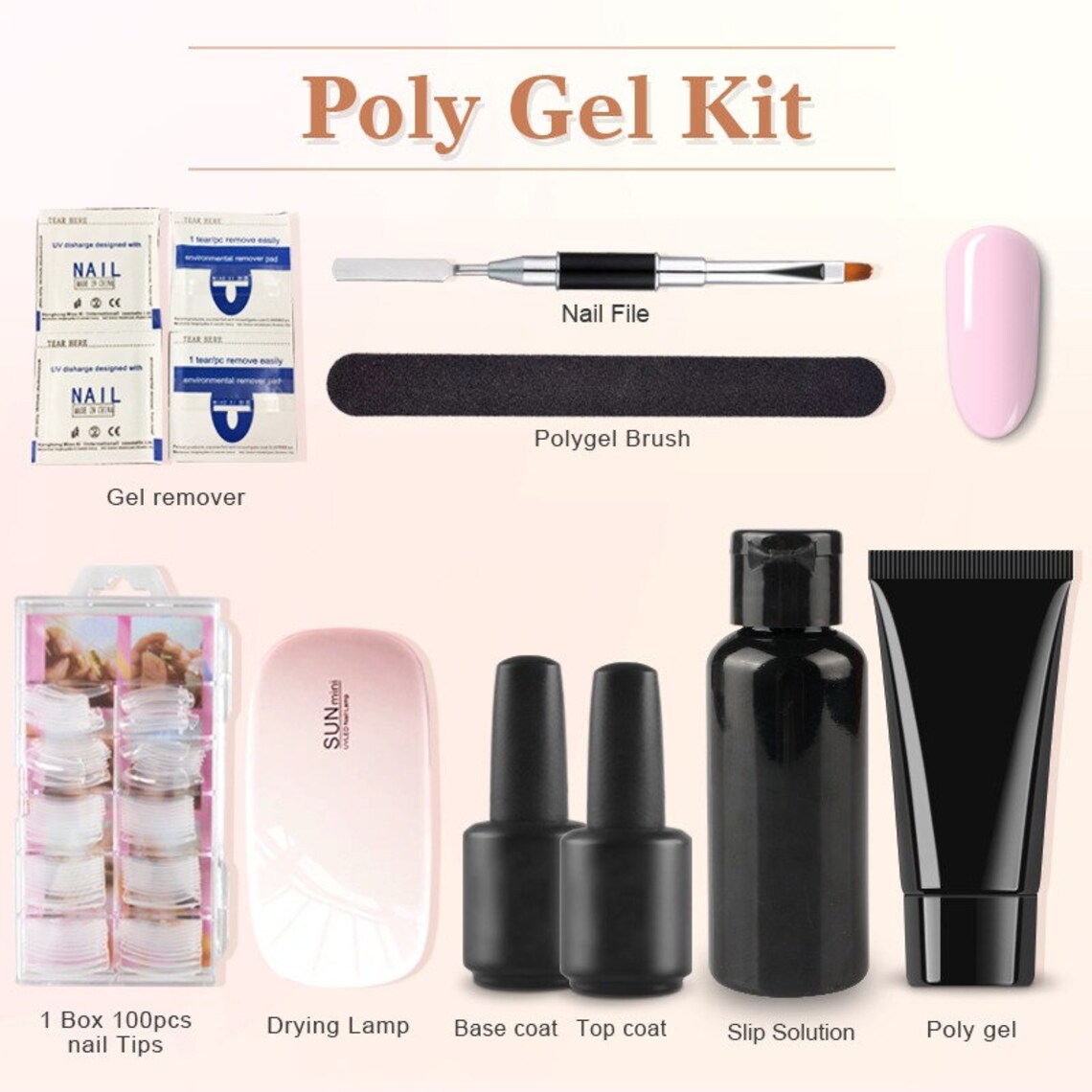 9 Piece Polygel Light Pink Nail Kit Set Including UV Lamp Etsy