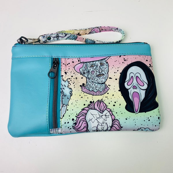 Zippy Clutch- Horror Themed Zippered Clutch- Pastel Goth Wristlet Pouch