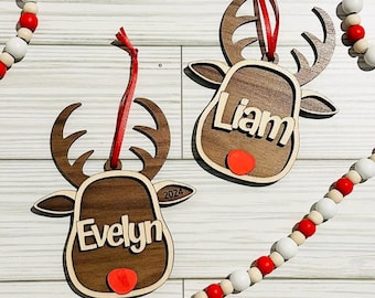Personalized Reindeer Ornament - Personalized Rudolph Wooden Ornaments - Custom Ornament - Kids Ornaments - Custom Ornaments - Reindeer Gift