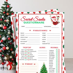 Secret Santa Questionnaire, Holiday Gift Exchange, Secret Santa Form, Secret Santa Questionnaire for CoWorkers, Work Secret Santa Wish List