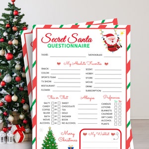 Secret Santa Gift Exchange Questionnaire, Work Secret Santa, Holiday Gift Exchange, Secret Santa Form, Office Party Secret Santa Survey