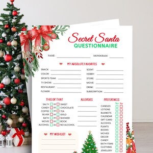 Uitwisseling van vakantiecadeaus, geheime Santa-vragenlijst voor volwassenen, Secret Santa-formulier, Secret Santa-enquête, werk Secret Santa, Santa Wish List