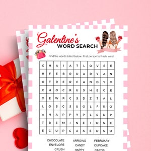 Galentiner Tag Wortsuche, Valentinstag Spiele, Damen Nacht Gesellschaftsspiele, Wortsuche für Erwachsene, Galentinstag Party Spiele