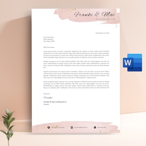 Plantilla de membrete para Word, membrete de boda, membrete personalizado, membrete personalizado, plantilla de membrete rosa, papelería personalizada