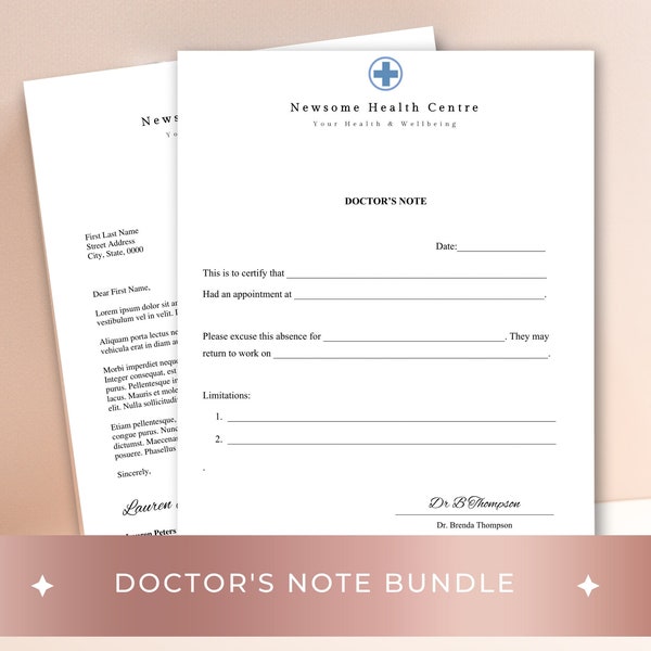 Doctor's Note, Doctors Excuse Note, Doctors Note for Work, Dcotors Excuse Template, Doctors Notes Template,  Doctors Excuse for School