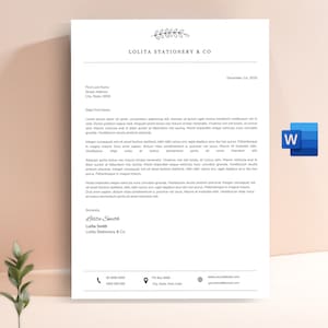 Plantilla de membrete editable en Word, membrete limpio, membrete comercial, membrete imprimible, diseño de membrete, membrete digital personalizado