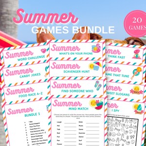 Summer Games Bundle Summer Games for Kids, Printable Summer Games Printable Summer Acitivity Sheets, Pool Party Games Summer Party Games
