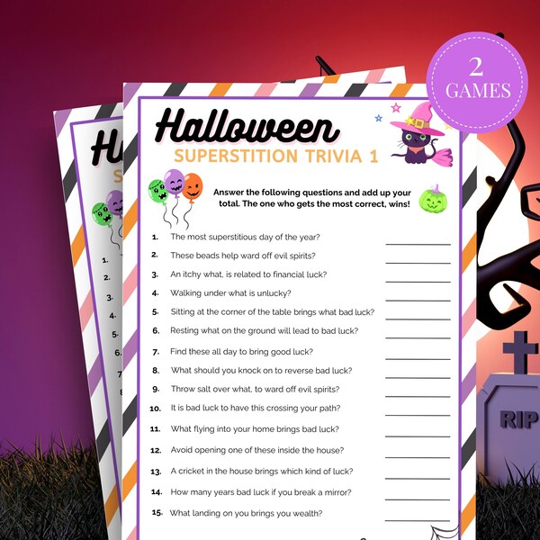 Superstition Trivia Halloween Party Game, Halloween Superstition Trivia Game, Halloween Trivia, Printable Halloween Game for Adults