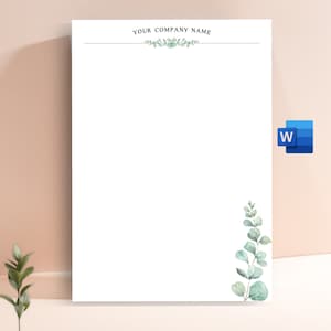 Plantilla de membrete floral editable en Word, membrete comercial, papelería floral imprimible, diseño de membrete, papel de escritura descargable