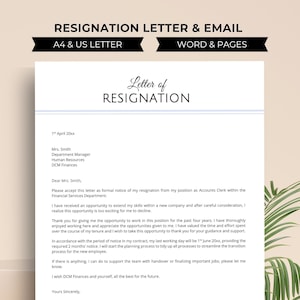Professional Resignation Letter Template, Notice Letter, Letter of Resignation, Separation Letter, Resignation Letter, Termination Letter