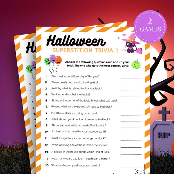 Halloween Superstition Trivia Game, Superstition Games, Halloween Party Game, Printable Halloween Game, Halloween Trivia, Halloween Activity