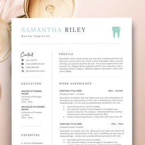 Dental Resume Template, Dental Assistant Resume, Dental Hygiene Resume, Resume for Dentists, Dental Receptionist Resume, Hygienist Resume