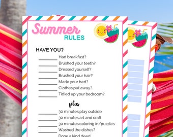 Editable Summer Rules for Kids, Printable Summer Rules, Daily Routine Checklist, Kids Summer Checklist Chart, Summer Rules, Summer Routine