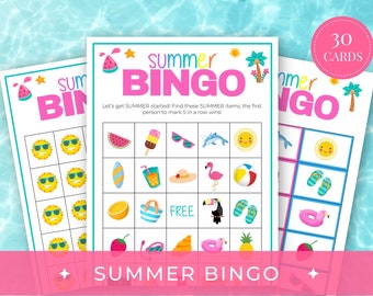 Sommer Bingo, Sommer Bingo, Sommer Aktivitäten für Kinder, Sommerspiele zum ausdrucken, Sommer Bingo Karten Reisespiele für Kinder