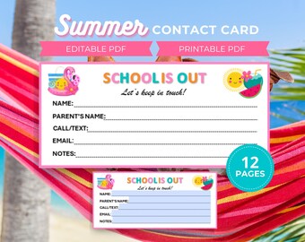 Zomercontactkaarten, speeldatumkaarten voor kinderen, kaarten einde school voor kinderen, visitekaartje voor speeldatum, visitekaartje voor kinderen, contactkaarten