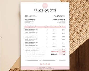Quote Template, Editable Quotation Template, Quote Form, Small Business Invoice Order Form, Price Quotation Template, Job Estimate Form