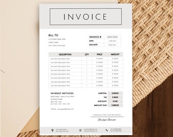 Invoice Template, Invoice Template for Word & Google Docs, Printable Invoice Template, Invoice Form Editable, Business Invoice Template