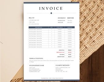Invoice Template Word, Business Invoice Template, Printable Invoice Template, Editable Invoice Order Form Template, Contractor Invoice
