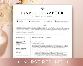 New Nurse Resume Template, RN Resume 1-3 Pages, Nursing Resume, Medical Resume Template, New Grad Nurse, Nursing Graduation