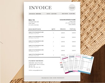 Printable Invoice Template - Business Invoice, Editable Invoice, Modern Invoice Form, Google Docs Invoice Template, Invoice Template