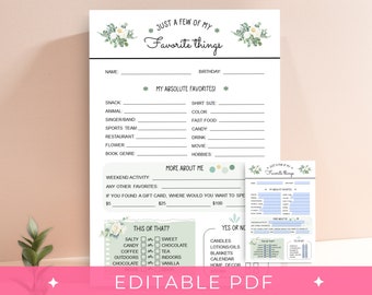 Favorite Things List, Get To Know Me, All About Me Template, Employee Questionnaire, Get To Know You Questions,  Teacher Favorite Things