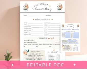 Get To Know Me Template, Favorite Things List, All About Me Template, Employee Questionnaire, Get To Know You,  Teacher Favorite Things