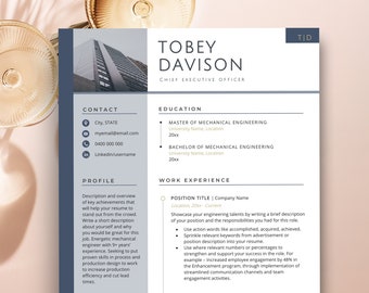 Construction Resume Template MS Word Resume Template Men, Project Manager Resume Template, CEO Resume Template + Cover Letter 2 Page Resume