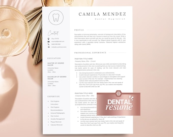 Dental Hygienist Resume Template, Dental Assistant Resume for Word, Resume for Dentists, Dental Receptionist Resume, Hygienist Resume