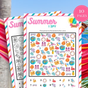 Summer I Spy Fun Summer Activity, Summer Games Printable Summer Activities for Kids, I Spy for Kids, Pool Party Games Travel Games Printable