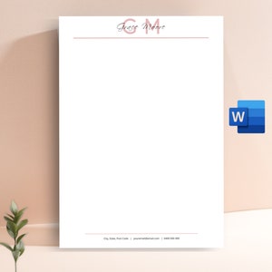 Plantilla de membrete personal, juego de papelería personalizado en color rosa, membrete minimalista, diseños de membrete imprimibles de descarga instantánea