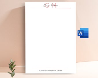 Personal Letterhead Template, Pink Personalized Stationery Set, Minimalist Letterhead Instant Download Printable Letterhead Designs