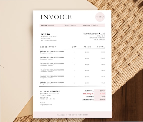 Invoice Template for Word & Google Docs, Invoice Template Editable, Photography Invoice Download, Modern Invoice, Writeable Invoice