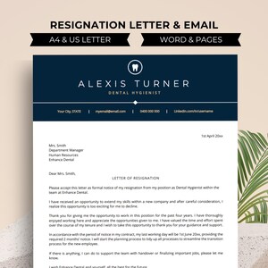 May include: A formal resignation letter template for a dental hygienist. The letter is written in a professional and courteous tone and includes a section for the employee's contact information. The letter is formatted for easy reading and includes a section for the employee's signature.